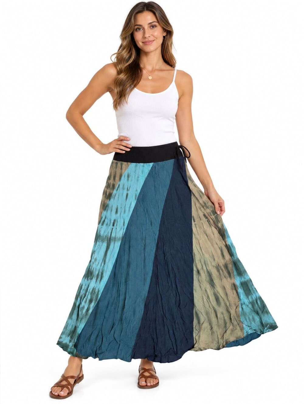 Kathmandu Imports Boho Gypsy Flowy Maxi Skirt Women's Large / XL Tie Dye Blue